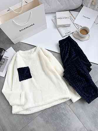 Женская теплая домашняя пижама махра+ махра фактурная Синий, 48/50 Одесса