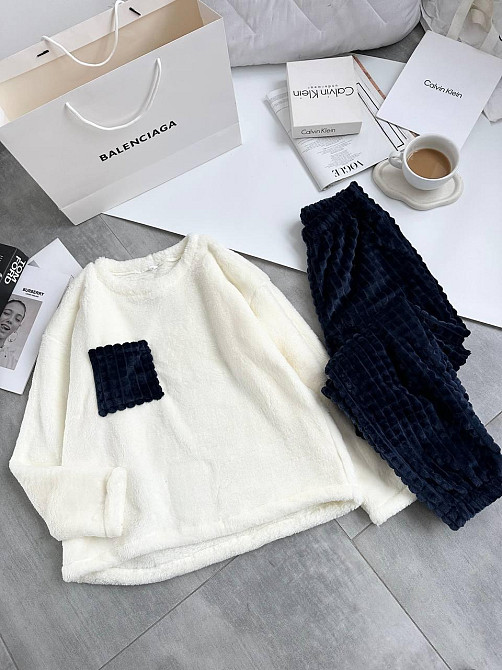 Женская теплая домашняя пижама махра+ махра фактурная Синий, 48/50 Одесса - изображение 3