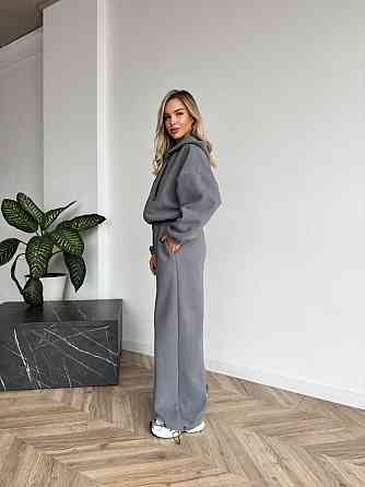Жіночий стильний жіночий флісовий костюм-оверсайз із капюшоном. Сірий, 50/52 Одеса