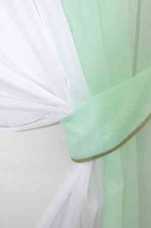 Кухонные шторы VR-Textil № 017к комбинированные с подвязками мятный с белым 270х170 см (52-0259) Киев