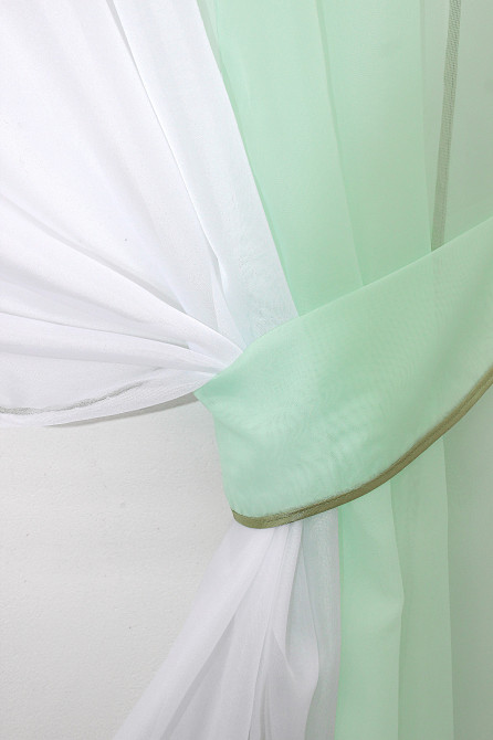 Кухонные шторы VR-Textil № 017к комбинированные с подвязками мятный с белым 270х170 см (52-0259) Киев - изображение 3