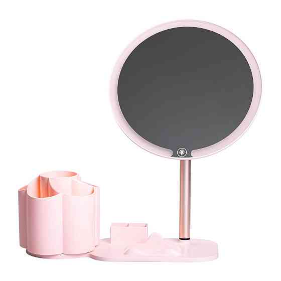 Yiwu Дзеркало для макіяжу з підсвічуванням кругле настільне Ø21 см з підставкою Рожеве HP-10-9A Коломыя