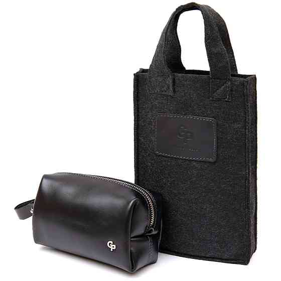 Кожаная глянцевая мужская косметичка GRANDE PELLE 11413 Черный Киев