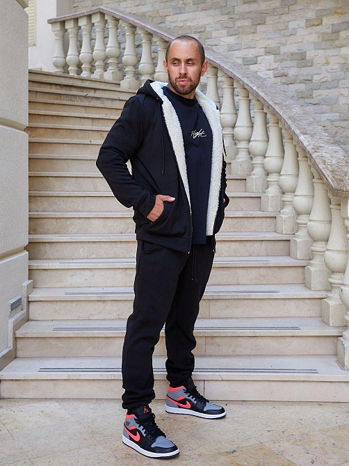 Мужской теплый костюм двойка трехнитка на флисе с мехом овчины Черный, 66 Одесса - изображение 5