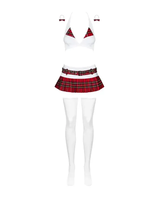 Еротичний костюм школярки з мініспідницею Obsessive Schooly 5pcs costume S/M, біло-червоний, топ, сп Львів - фото 5