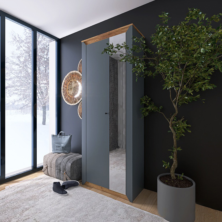 Шафа-пенал із дзеркалом Еверест Нордік-800 Графіт + Дуб крафт золотий (DTM-5540) Дніпро - фото 4