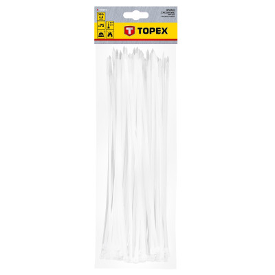 Стяжка Topex белая, 4.8х300 мм, пластик, 75 шт. (44E979) Винница - изображение 1
