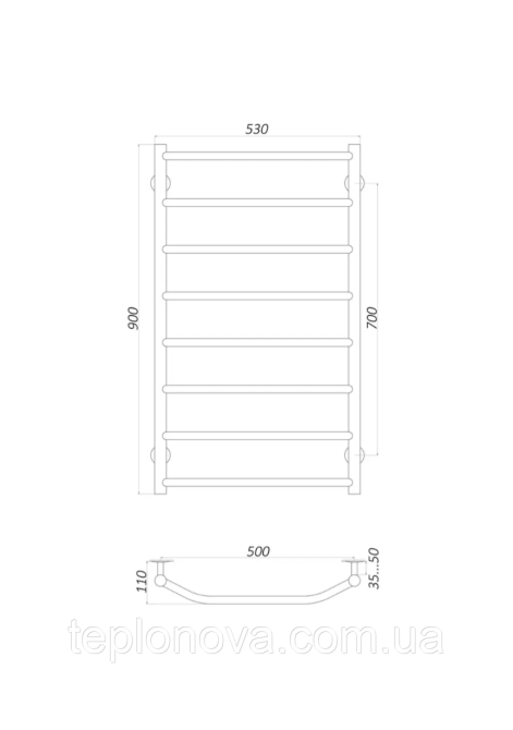 Рушникосушка Нержавійка UNIO 900x530-8 Драбинка Трапеція Чернівці - фото 3