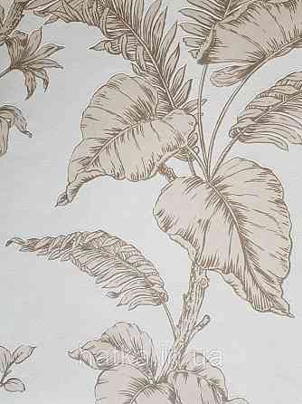 Обои виниловые на флизелине Marburg 31845 New modern крупные листья ветки коричневые кремовые на белом фоне Киев