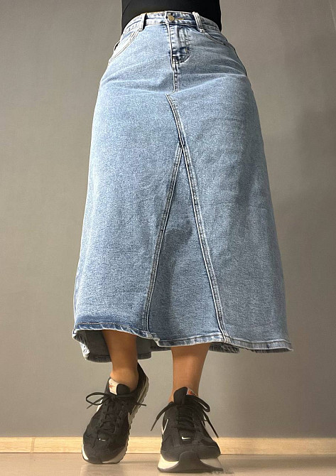 Спідниця жіноча джинсова Moss 501 довга трапеція з клином блакитна, блакитний, 27, 27, 75 см, 100 см Київ - фото 16