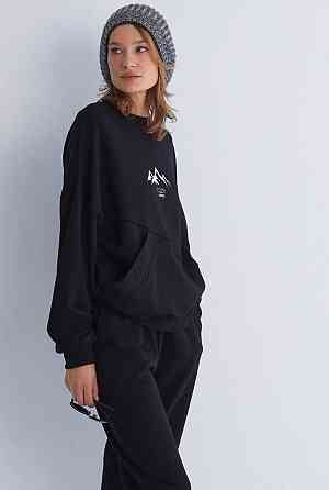 Жіночий прогулянковий костюм-двійка: кофта та штани преміум'якості футер діагональний 100% бавовна Чорний, 44 Одеса