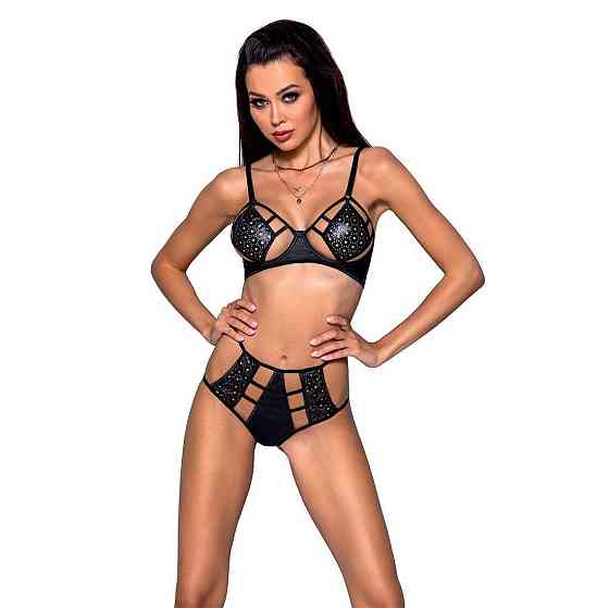 Комплект білизни Passion TASMINA SET L/XL black, ліф, високі трусики з корсетом ззаду Sex Aura Київ