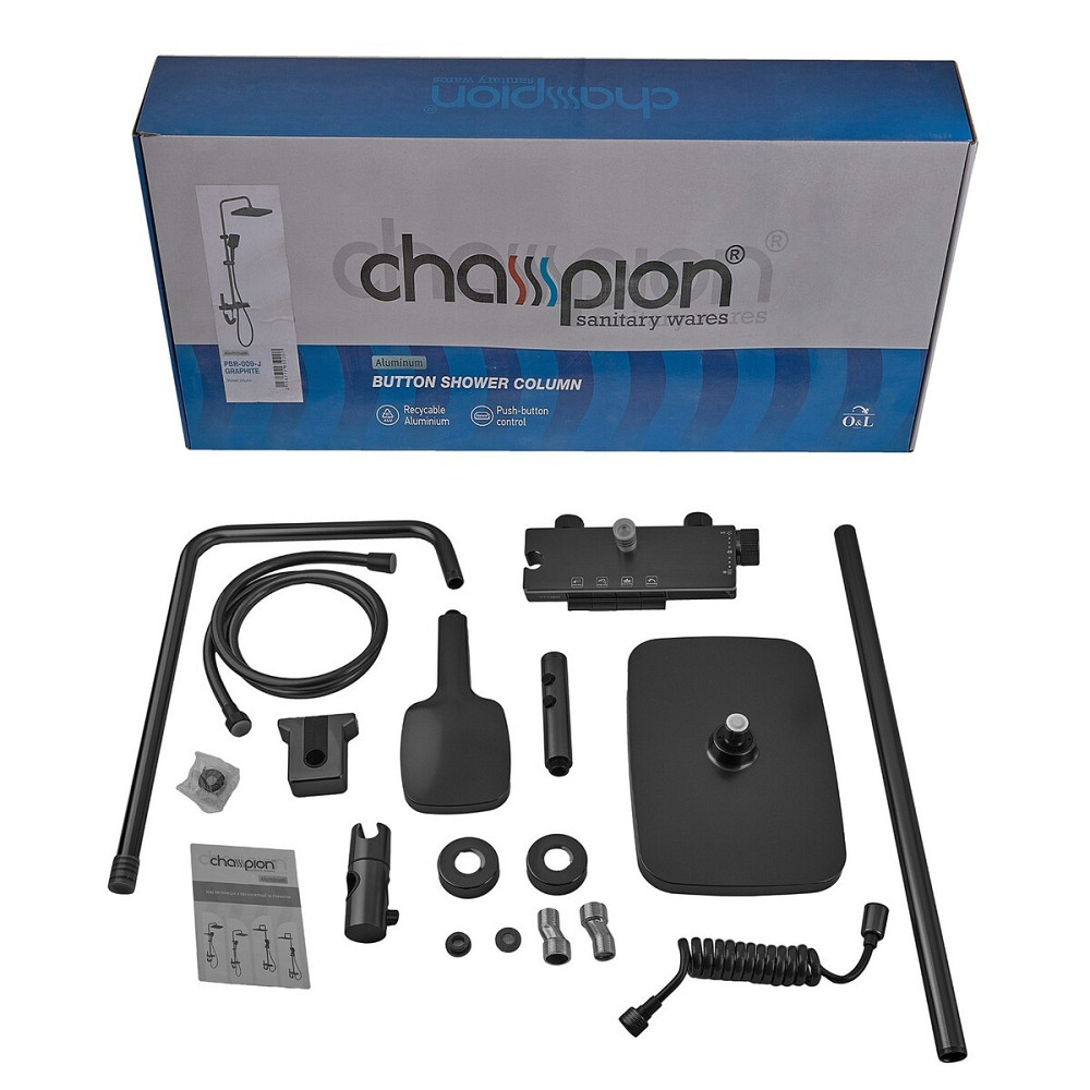 Душевая колонна Champion PBL-009-J Black со смесителем с кнопочным переключателем, 4 режима (CH6499) Киев - изображение 9