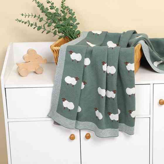 Плед Детский Lovely Svi Хлопок 80х100 см Вязаный Зеленый Овцы Киев