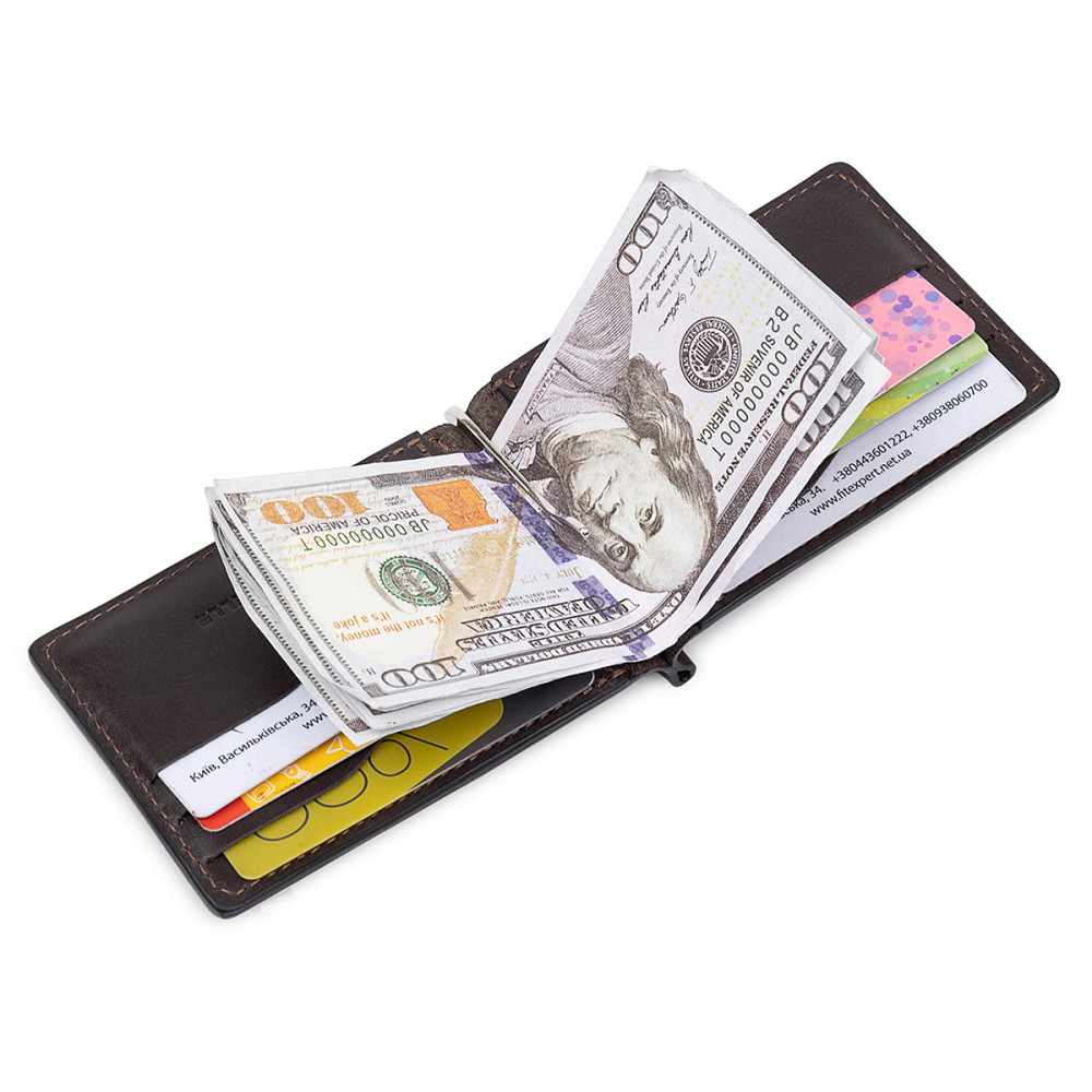 Кожаный мужской зажим для денег с монетницей GRANDE PELLE 11547 Коричневый Киев - изображение 4