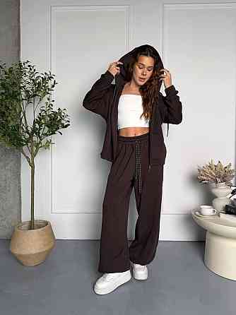 Женский стильный повседневный костюм двойка из качественной трехнитки диагональ Шоколад Одесса