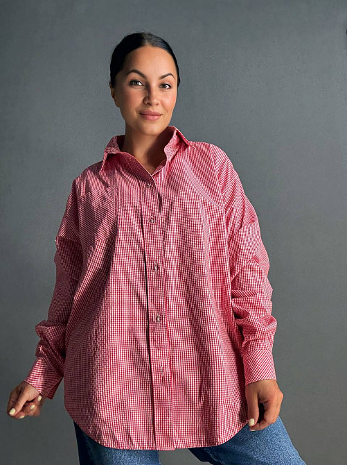 Сорочка жіноча Irel 2222 супер оверсайз в клітинку подовжена великі розміри червона, червоний, one size Київ - фото 7