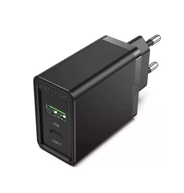 Зарядний пристрій Vention Two-Port USB(A+C) Wall Charger (18W/20W) EU-Plug Black (FBBB0-EU) Київ - фото 1