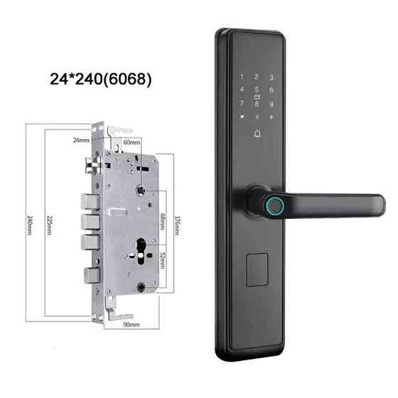 Смарт замок кодовий розумний дверний KHS-S6 з відбитком пальця і ключ-картою та дверним дзвінком, чорний Кам'янець-Подільський