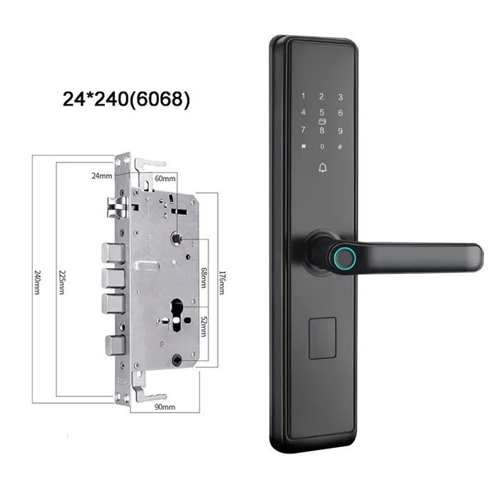 Смарт замок кодовий розумний дверний KHS-S6 з відбитком пальця і ключ-картою та дверним дзвінком, чорний Кам'янець-Подільський - фото 4