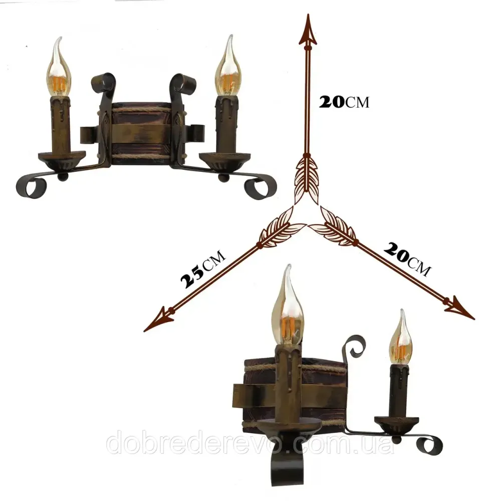 Бра дерев'яний 2 свічки, бра під старину Вижниця - фото 2