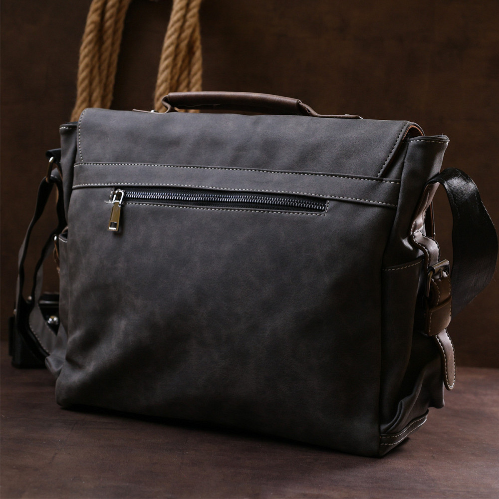 Чоловіча сумка зі шкірозамінника Vintage 20491 Сірий Київ - фото 10