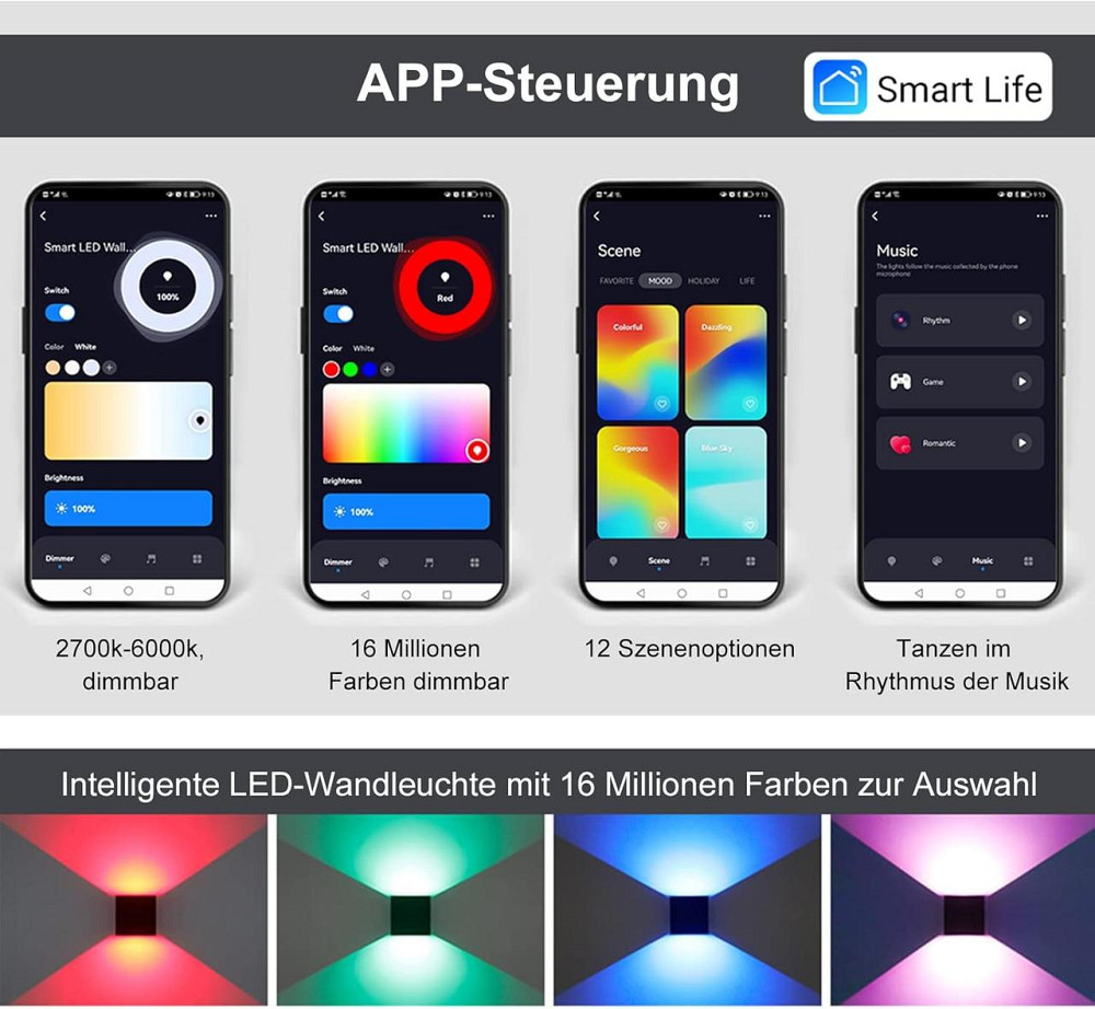 Настенный светильник светодиодный смарт SNADER LED RGB WiFi для дома и улицы, управление приложением и голосом Киев - изображение 4