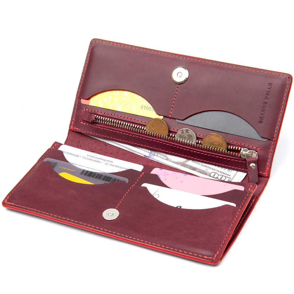 Шкіряне вінтажне портмоне Бордовий (GRANDE PELLE) Київ - фото 10