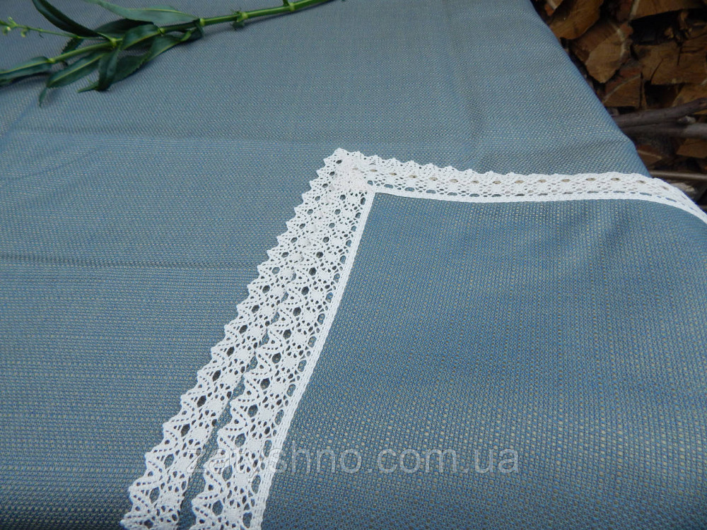 Скатерть на подарок с  кружевом, цвет зелено-синий Киев - изображение 7