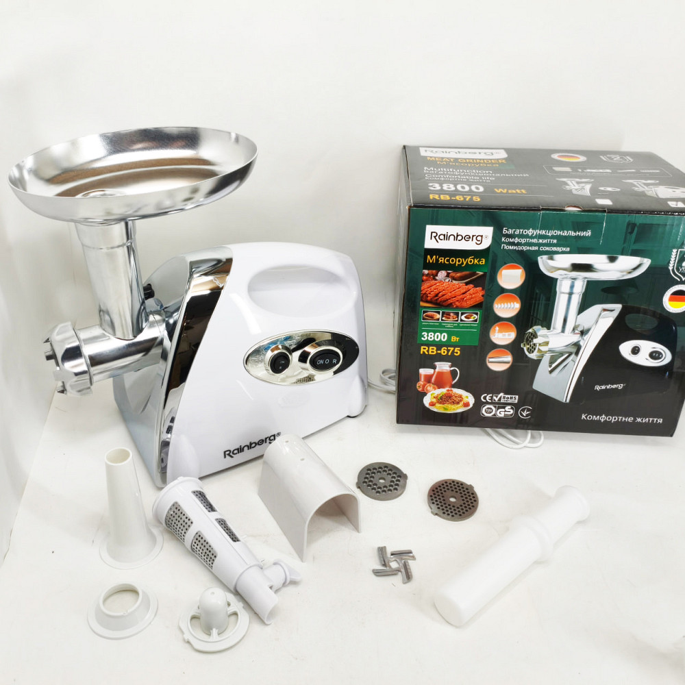 Мощная качественная электромясорубка Rainberg RB-675 3800W, Мясорубка с решеткой для фарша XK-99 Львов - изображение 3