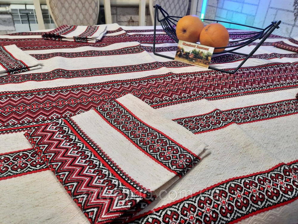 Вышитая скатерть с салфетками на льне Киев - изображение 3