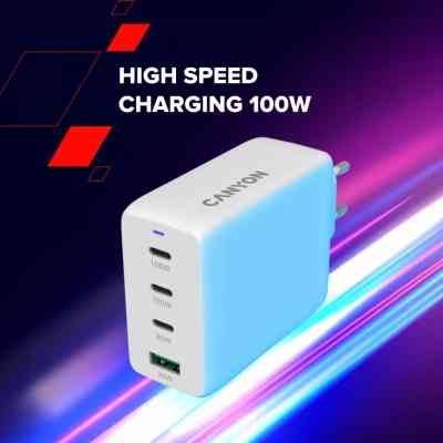Зарядное устройство Canyon CU100ACC GaN 100W 3xPD 1xQC EU White (CNS-CUW100ACC) Винница