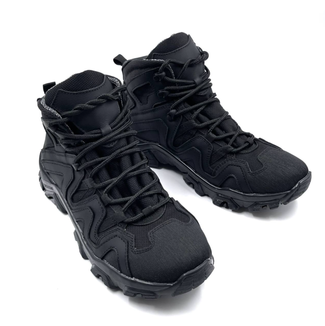 Чоловічі тактичні демісезонні черевики чорні, водонепроникні, шкіряні, прошиті, міцна підошва, весна-осінь Львів - фото 2