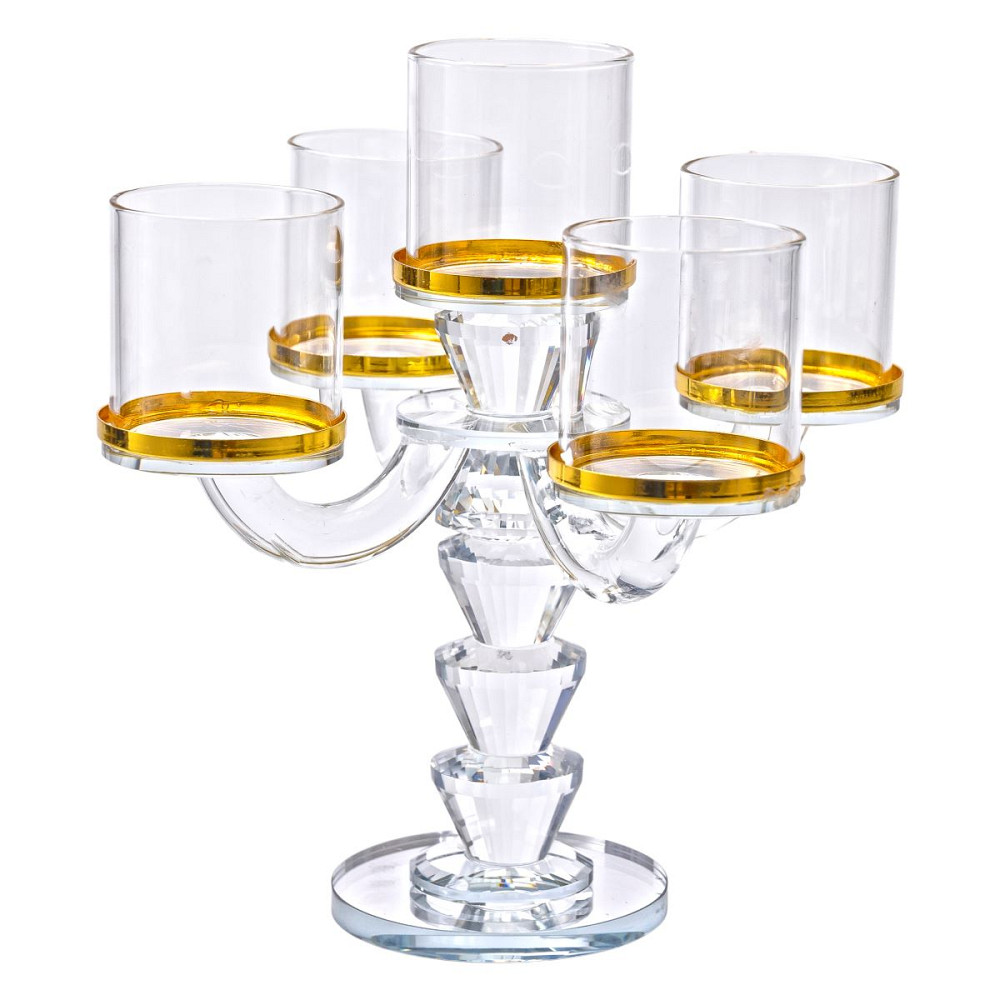 Yiwu Канделябр на 5 свічок 19×19×23 см підсвічник скляний декоративний із золотою окантовкою HP Коломия - фото 3