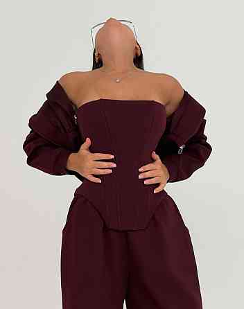 Жіночий стильний трендовий костюм-трійка петля Бордо, 46/48 Одеса