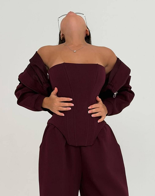 Жіночий стильний трендовий костюм-трійка петля Бордо, 46/48 Одеса - фото 3