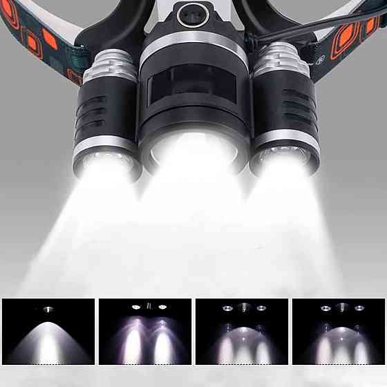 Налобний ліхтар T6+2XPE, RJ-3000, від мережі та прикурювача / Потужний акумуляторний ліхтарик на голову Київ