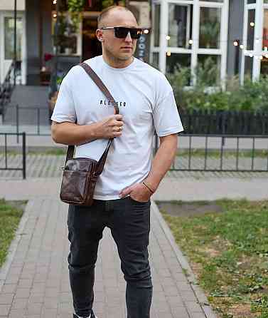 Чоловіча шкіряна сумка з натуральної шкіри коричневий месенджер Київ