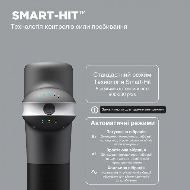 Перкусійний масажний пістолет Lightsaber Booster U1 М'язовий масажер (6 насадок) 2500 мАг Чорний Київ - фото 5