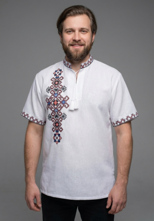 Чоловіча вишиванка з орнаментом на спині і короткий рукав Фламінго Київ