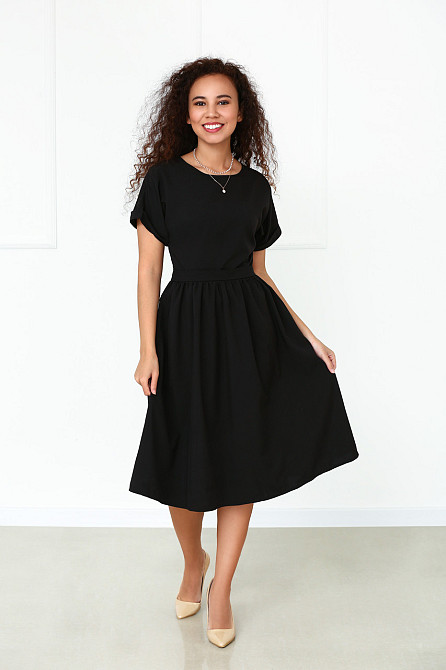 Жіноче плаття міді з короткими рукавами "Валенсія" оптом та по дропшипінгу | Норма Чорний, 48 Київ - фото 2