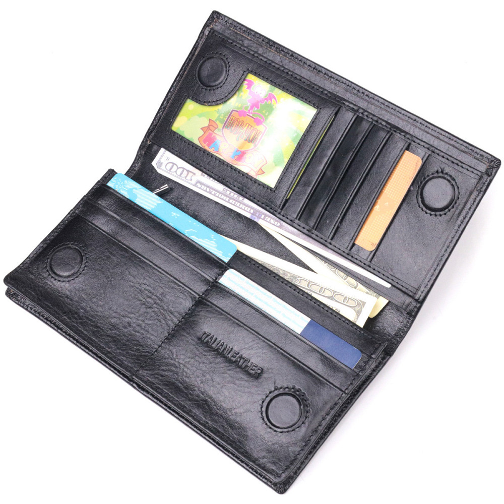 Надежный мужской бумажник из натуральной гладкой кожи в два сложения ST Leather 19414 Черный Киев - изображение 6