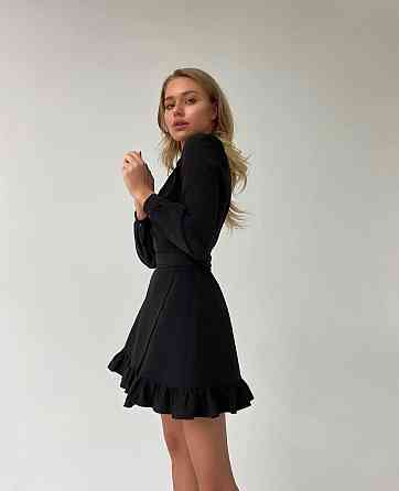 Женское романтическое платье на запах костюмка. Черный Одесса