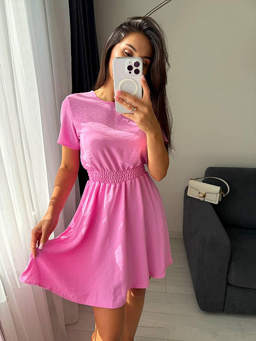 Жіноче легке приталене базове плаття креп жатка Рожевий, 46/48 Одеса - фото 3