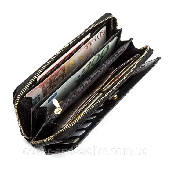 Черный лаковый женский кошелек на молнии с блоком для карточек S7001A Black Киев