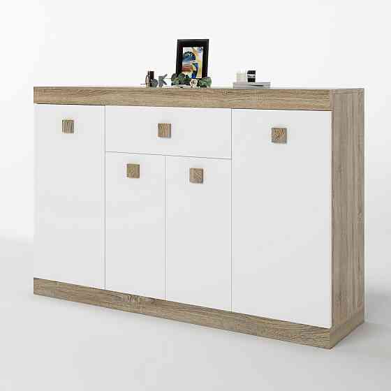 Большой комод Эверест с дверями и ящиком Соната-7 140х38х94 дуб сонома + белый (DTM-2016) Днепр