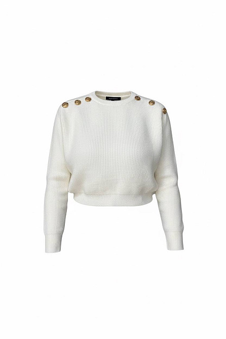 Светр жіночий MIX RAY 6733 укорочений з золотими ґудзиками на плечах, білий, one size Київ - фото 18