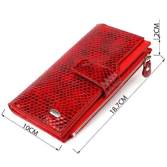 Лакированный женский кошелек из натуральной кожи с тиснением под змею CANPELLINI 21639 Красный Киев