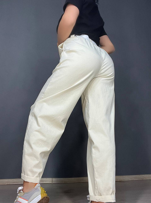 Брюки женские A-N 712 МОМ jeans широкие бананы облегченный тонкий коттон с ремнем молочные, молочний, L Киев - изображение 6