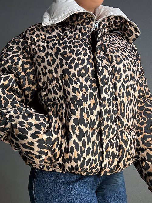 Куртка жіноча Joy one 8318 пуффер комір стійка коротка леопардовий принт коричнева, коричневий, XL Київ - фото 19